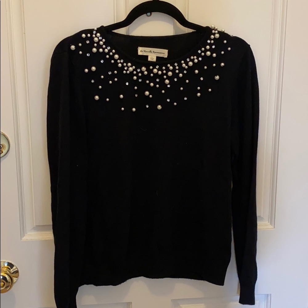 Pearl embellished black sweater